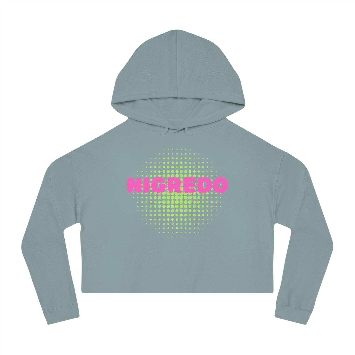 Women’s Cropped Hooded Sweatshirt with 'NIGREDO' Design, Trendy- Casual