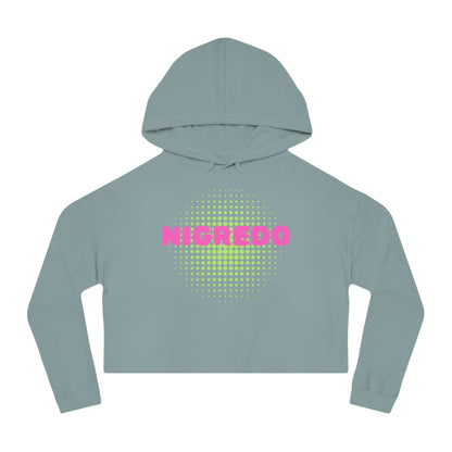Women’s Cropped Hooded Sweatshirt with 'NIGREDO' Design, Trendy- Casual