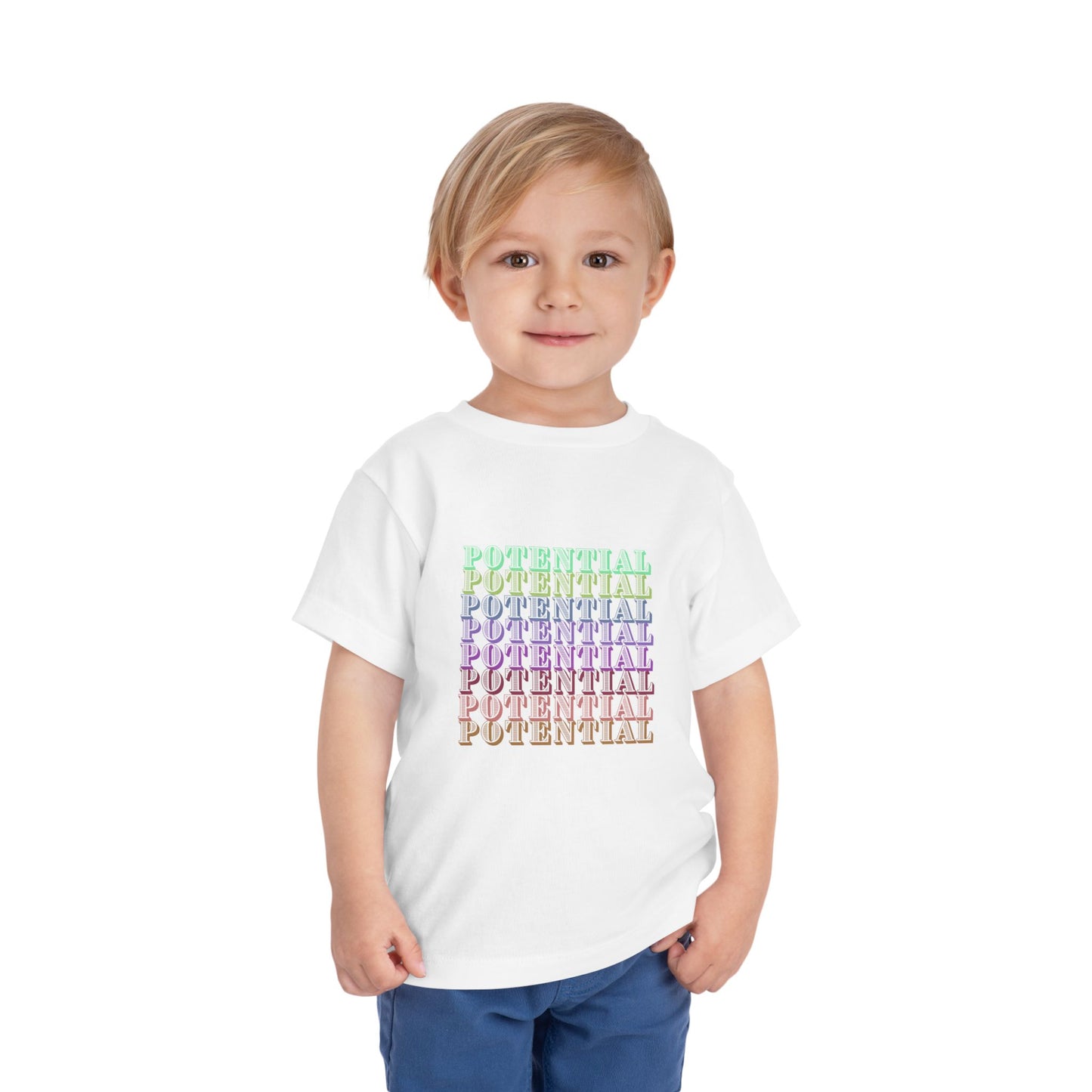 Colorful Toddler Tee - "Potential" Short Sleeve Shirt, Summer/School fun