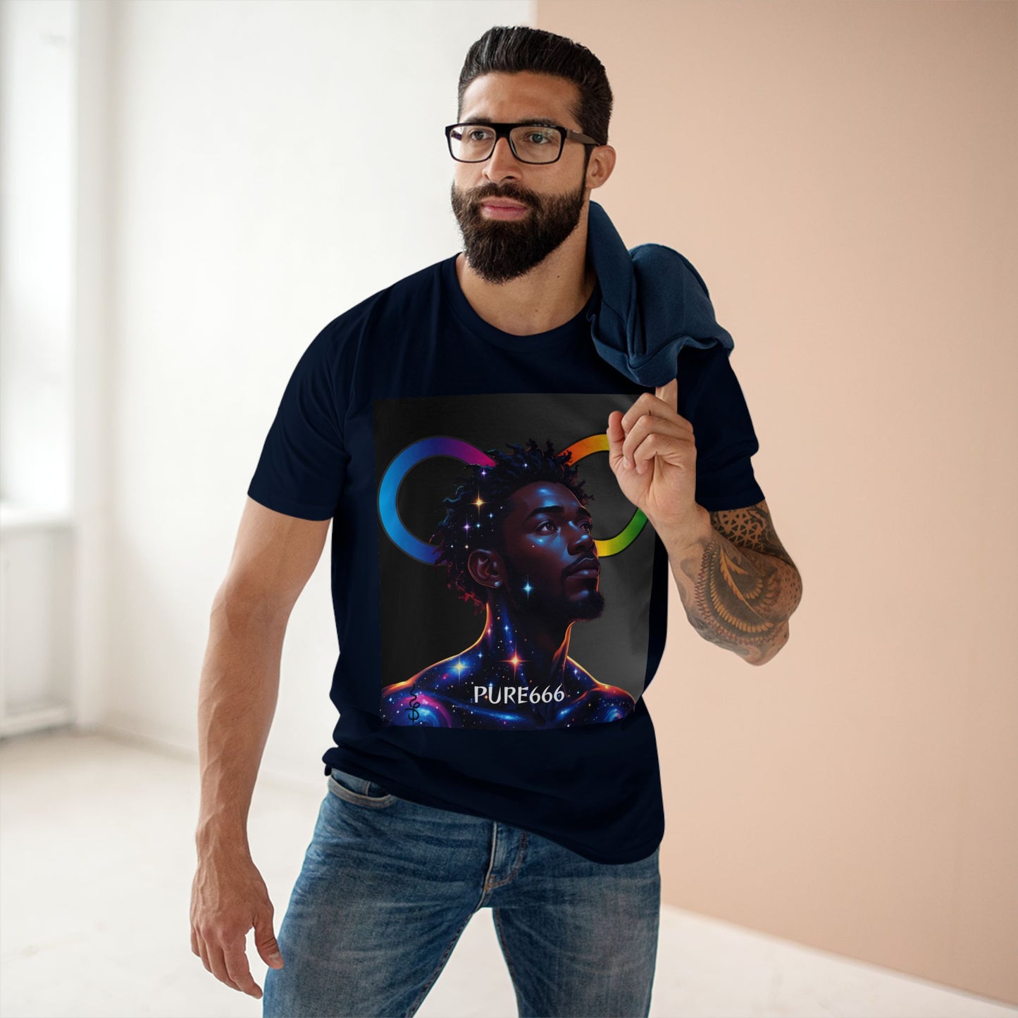 Galaxy Portrait Tee — "PURE666" Cosmic Infinity Graphic T-Shirt
