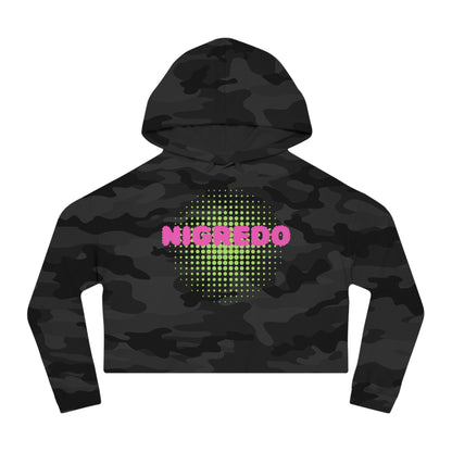 Women’s Cropped Hooded Sweatshirt with 'NIGREDO' Design, Trendy- Casual