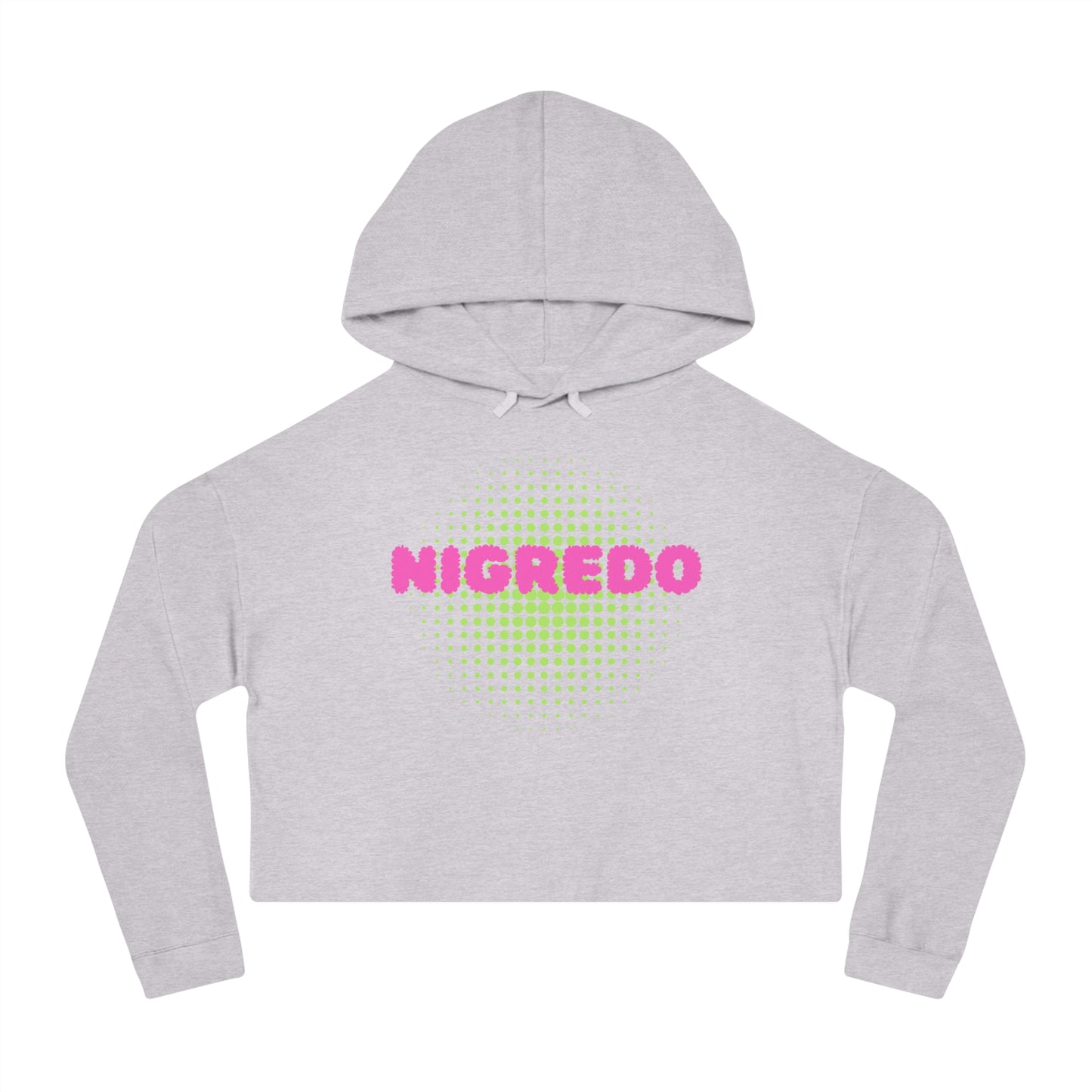 Women’s Cropped Hooded Sweatshirt with 'NIGREDO' Design, Trendy- Casual