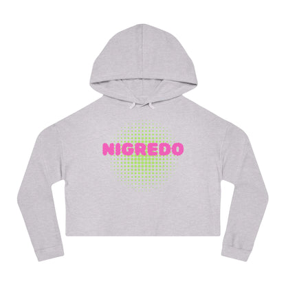 Women’s Cropped Hooded Sweatshirt with 'NIGREDO' Design, Trendy- Casual