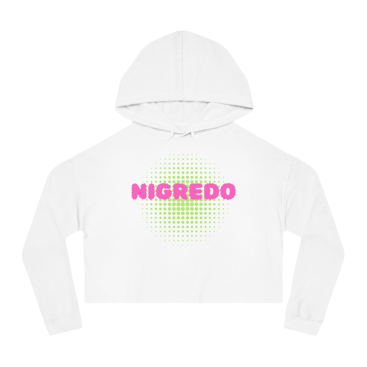 Women’s Cropped Hooded Sweatshirt with 'NIGREDO' Design, Trendy- Casual