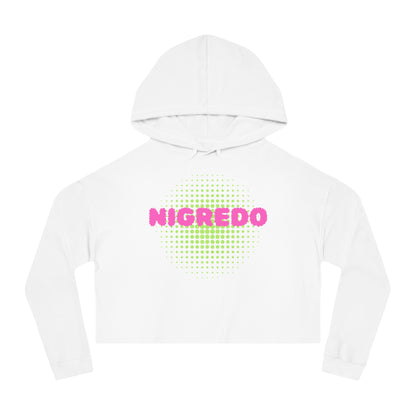Women’s Cropped Hooded Sweatshirt with 'NIGREDO' Design, Trendy- Casual