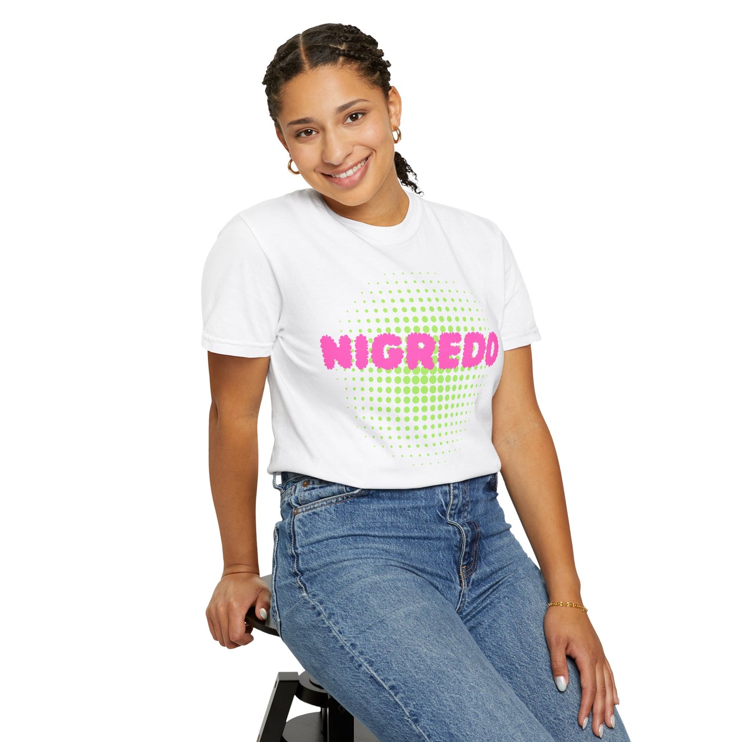 Vibrant Garment-Dyed T-shirt with 'Nigredo' Design - Unisex Casual Tee