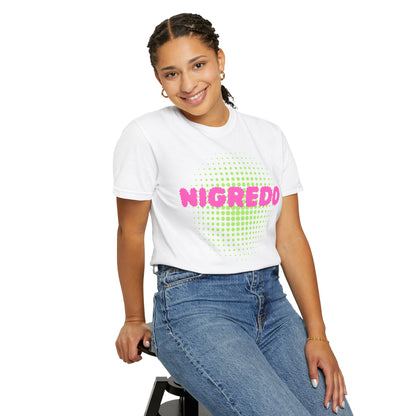 Vibrant Garment-Dyed T-shirt with 'Nigredo' Design - Unisex Casual Tee