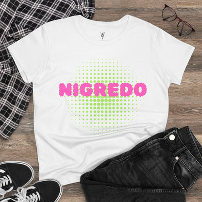 Women's Midweight Cotton Tee with 'Nigredo' Graphic, Casual Shirts