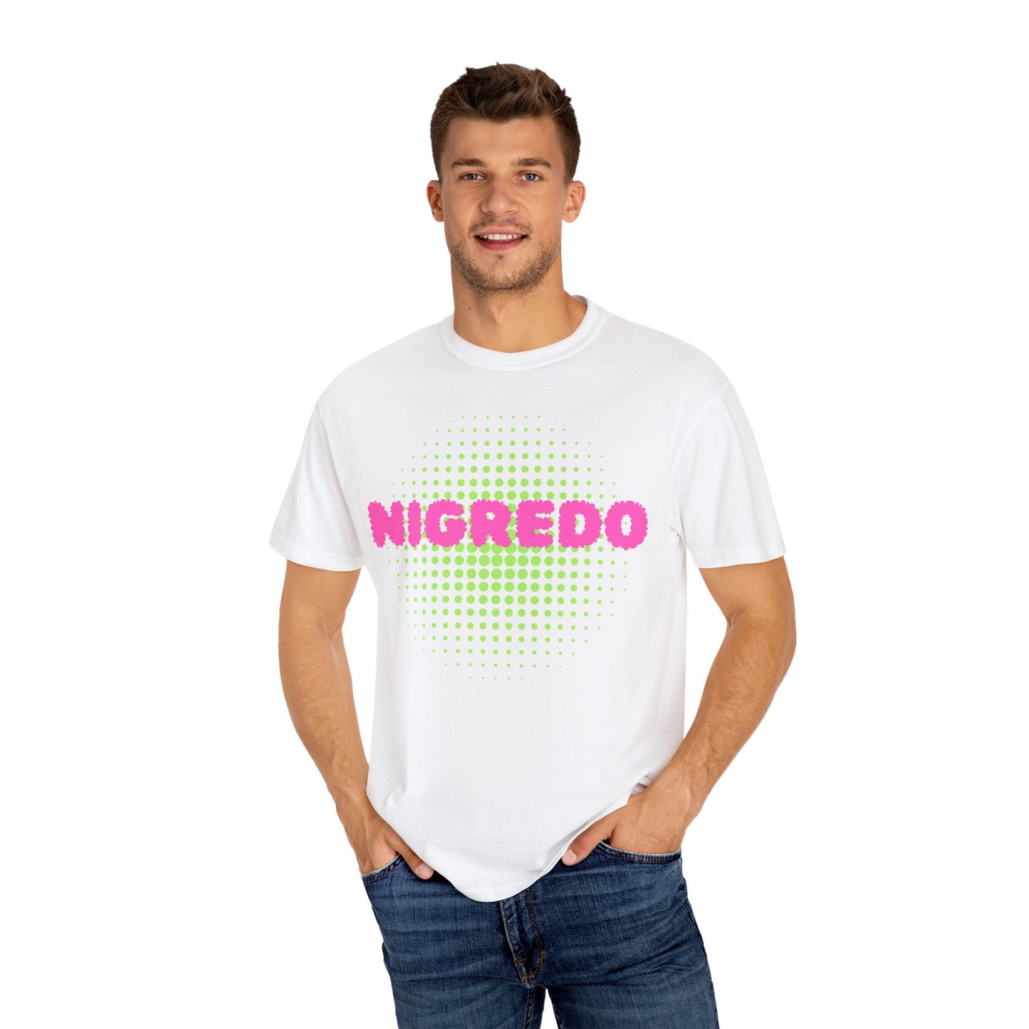 Vibrant Garment-Dyed T-shirt with 'Nigredo' Design - Unisex Casual Tee