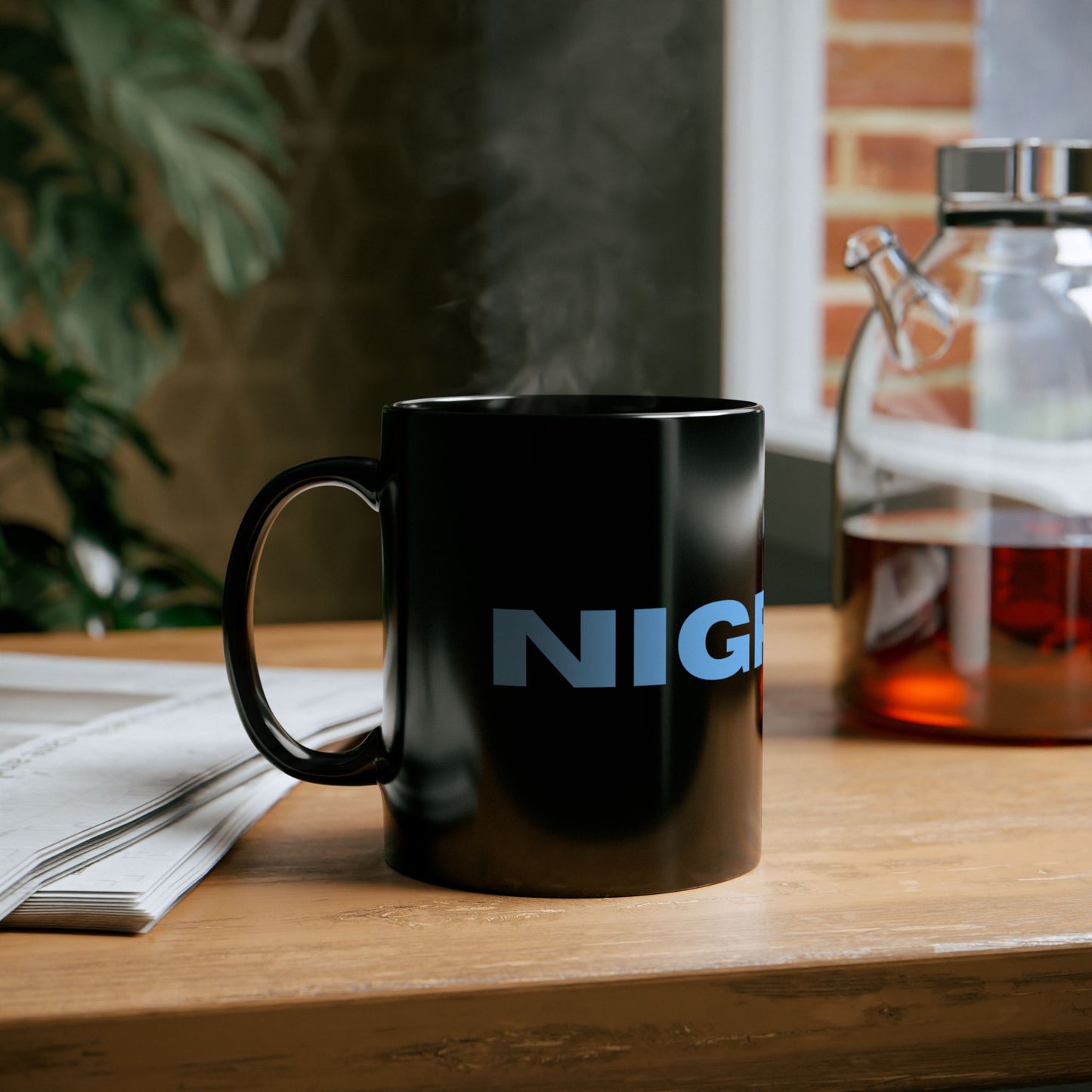 Bold Black Mug, Unique Coffee Cup for Inspiration, Home Office Decor